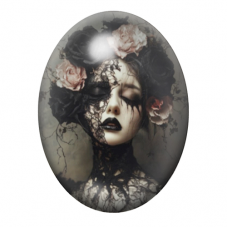 Cabochon en Verre Illustré Femme Fleurs Gothique 13x18, 18x25 ou 30x40mm  pour la Création de Bijoux Fantaisie - DIY