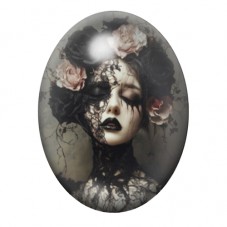 Cabochon en Verre Illustré Femme Gothique aux Roses Fanées 13x18, 18x25 ou 30x40mm pour la création de bijoux fantaisie - DIY