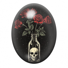 Cabochon en Verre Illustré Vase Fleurs Roses Crâne Gothique 13x18, 18x25 ou 30x40mm  pour la Création de Bijoux Fantaisie - DIY