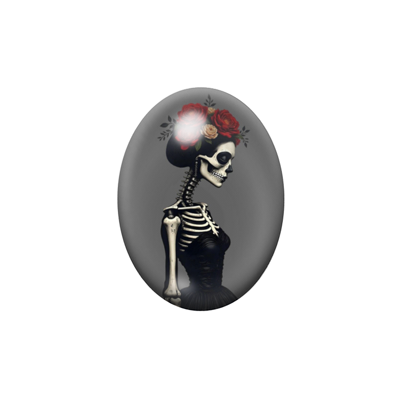 Cabochon en Verre Illustré Femme Squelette Gothique 13x18, 18x25 ou 30x40mm