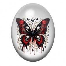 Cabochon en Verre Illustré Papillon Gothique Rouge aux Crânes 13x18, 18x25 ou 30x40mm pour la création de bijoux fantaisie - DIY