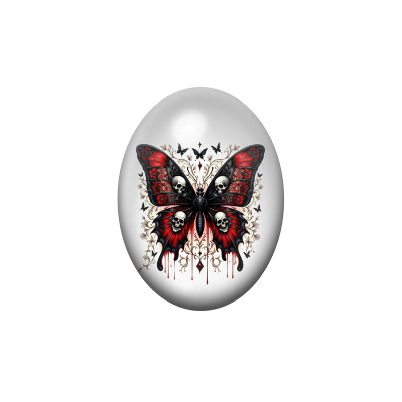 Cabochon en Verre Illustré Papillon Gothique 13x18, 18x25 ou 30x40mm