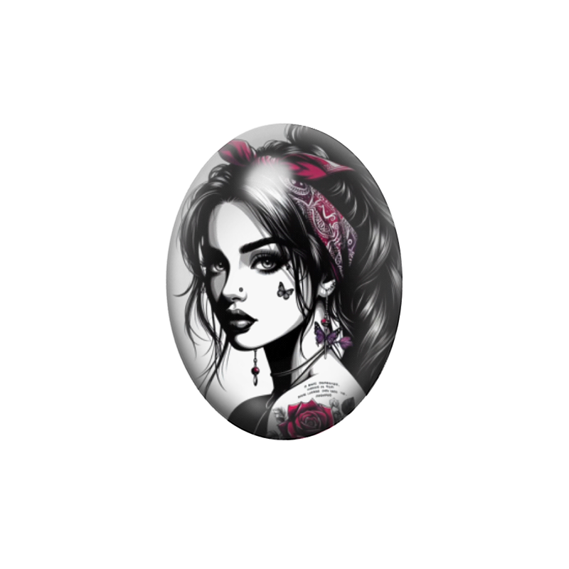 Cabochon en Verre Illustré Femme Tatouée Papillon Gothique 13x18, 18x25 ou 30x40mm