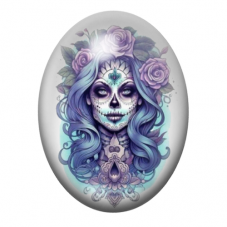 Cabochon en Verre Illustré Femme Calavera Bleuté Gothique 13x18, 18x25 ou 30x40mm  pour la Création de Bijoux Fantaisie - DIY