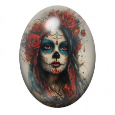 Cabochon en Verre Illustré Femme Calavera Gothique 13x18, 18x25 ou 30x40mm  pour la Création de Bijoux Fantaisie - DIY