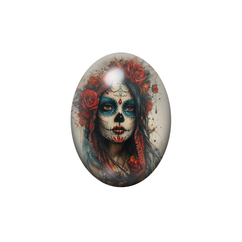 Cabochon en Verre Illustré Femme Calavera Gothique 13x18, 18x25 ou 30x40mm