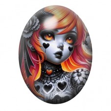 Cabochon en Verre Illustré Jeune Fille Coeur Gothique 13x18, 18x25 ou 30x40mm  pour la Création de Bijoux Fantaisie - DIY