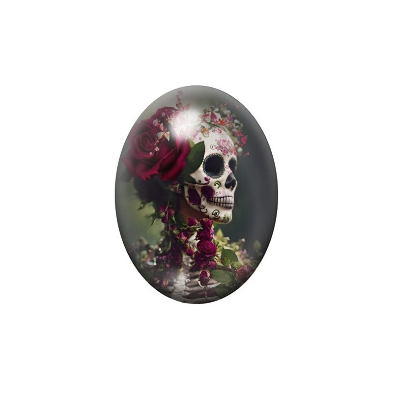 Cabochon en Verre Illustré Squelette Calavera Gothique 13x18, 18x25 ou 30x40mm
