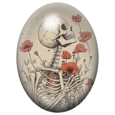 Cabochon en Verre Illustré Squelette aux Coquelicots Rouges 13x18, 18x25 ou 30x40mm pour la création de bijoux fantaisie - DIY