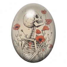 Cabochon en Verre Illustré Squelette Coquelicots Gothique 13x18, 18x25 ou 30x40mm  pour la Création de Bijoux Fantaisie - DIY