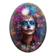 Cabochon en Verre Illustré Femme Calavera Coloré Gothique 13x18, 18x25 ou 30x40mm  pour la Création de Bijoux Fantaisie - DIY