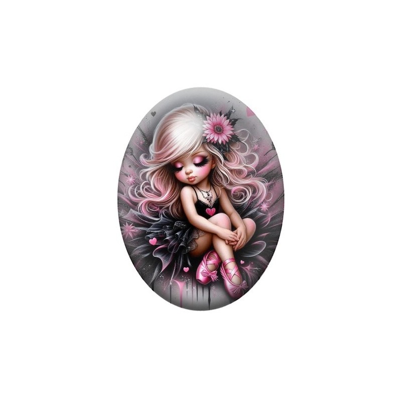 Cabochon en Verre Illustré Petite Fille Ballerine Gothique 13x18, 18x25 ou 30x40mm