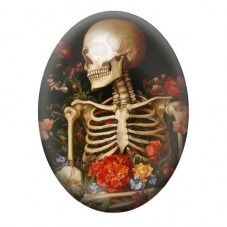 Cabochon en Verre Illustré Squelette Fleurs Gothique 13x18, 18x25 ou 30x40mm  pour la Création de Bijoux Fantaisie - DIY