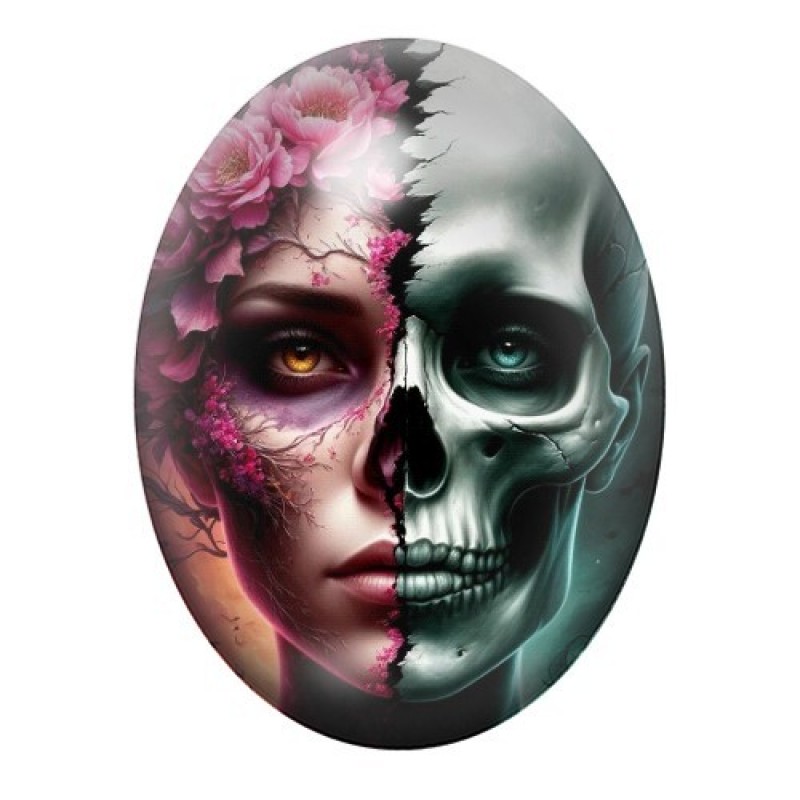 Cabochon en Verre Illustré Visage Femme Calavera Gothique 13x18, 18x25 ou 30x40mm