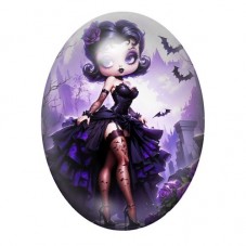 Cabochon en Verre Illustré Pin-up Gothique en Robe Violette 13x18, 18x25 ou 30x40mm pour la création de bijoux fantaisie - DIY
