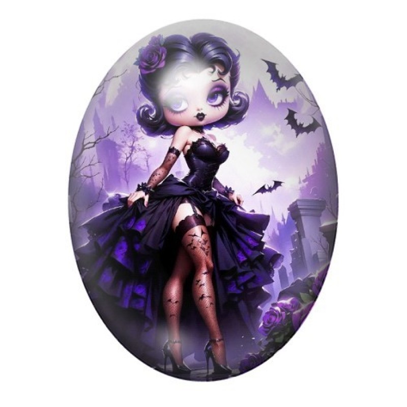 Cabochon en Verre Illustré Betty Boop Gothique 13x18, 18x25 ou 30x40mm
