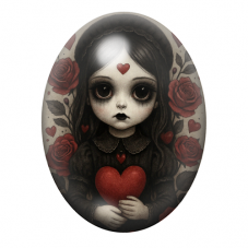 Cabochon en Verre Illustré Petite Fille Coeur Gothique 13x18, 18x25 ou 30x40mm  pour la Création de Bijoux Fantaisie - DIY