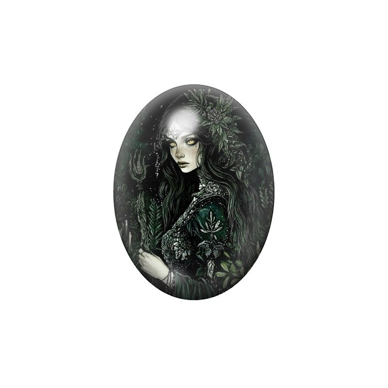 Cabochon en Verre Illustré Femme Gothique 13x18, 18x25 ou 30x40mm