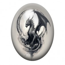 Cabochon en Verre Illustré Dragon Gothique dans un Croissant de Lune 13x18, 18x25 ou 30x40mm pour la création de bijoux fantaisi