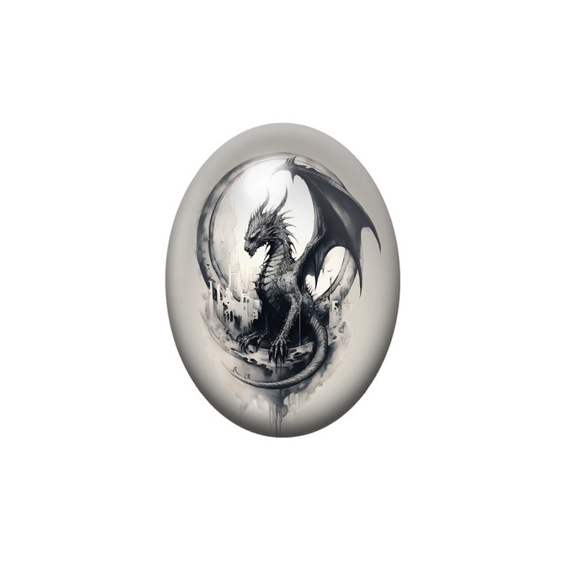 Cabochon en Verre Illustré Dragon Gothique 13x18, 18x25 ou 30x40mm
