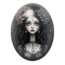 Cabochon en Verre Illustré Femme Fleurs Gothique 13x18, 18x25 ou 30x40mm  pour la Création de Bijoux Fantaisie - DIY