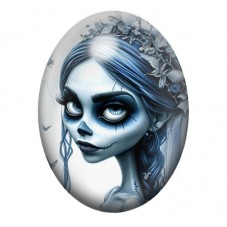 Cabochon en Verre Illustré Mariée Fantôme aux Cheveux Bleus 13x18, 18x25 ou 30x40mm pour la création de bijoux fantaisie - DIY