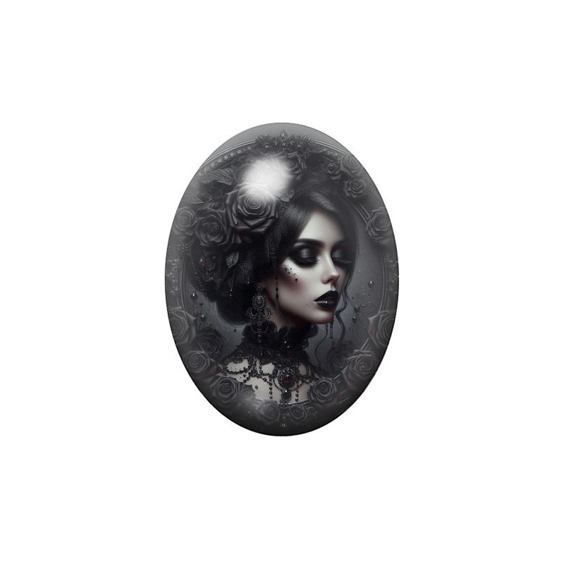 Cabochon en Verre Illustré Femme Gothique 13x18, 18x25 ou 30x40mm