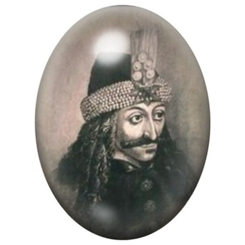 Cabochon en Verre Illustré Comte Vlad Dracula en Portrait Sépia 13x18, 18x25 ou 30x40mm