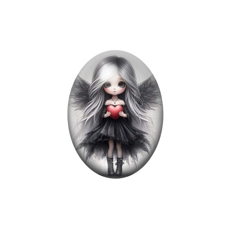 Cabochon en Verre Illustré Gothique Ange Coeur 13x18, 18x25 ou 30x40mm