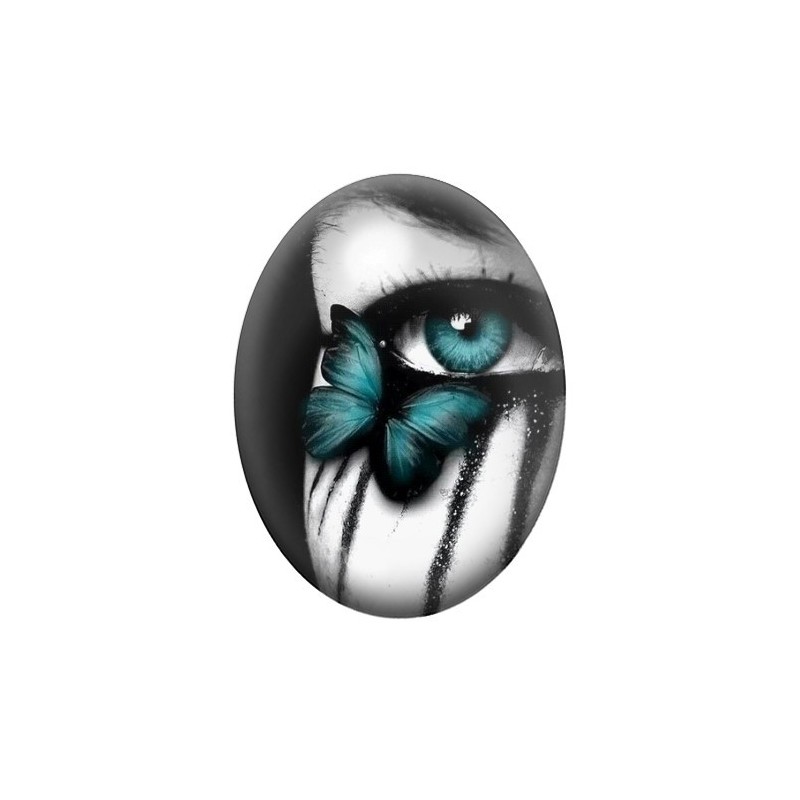 Cabochon en Verre Illustré Gothique Oeil Femme Papillon 13x18, 18x25 ou 30x40mm