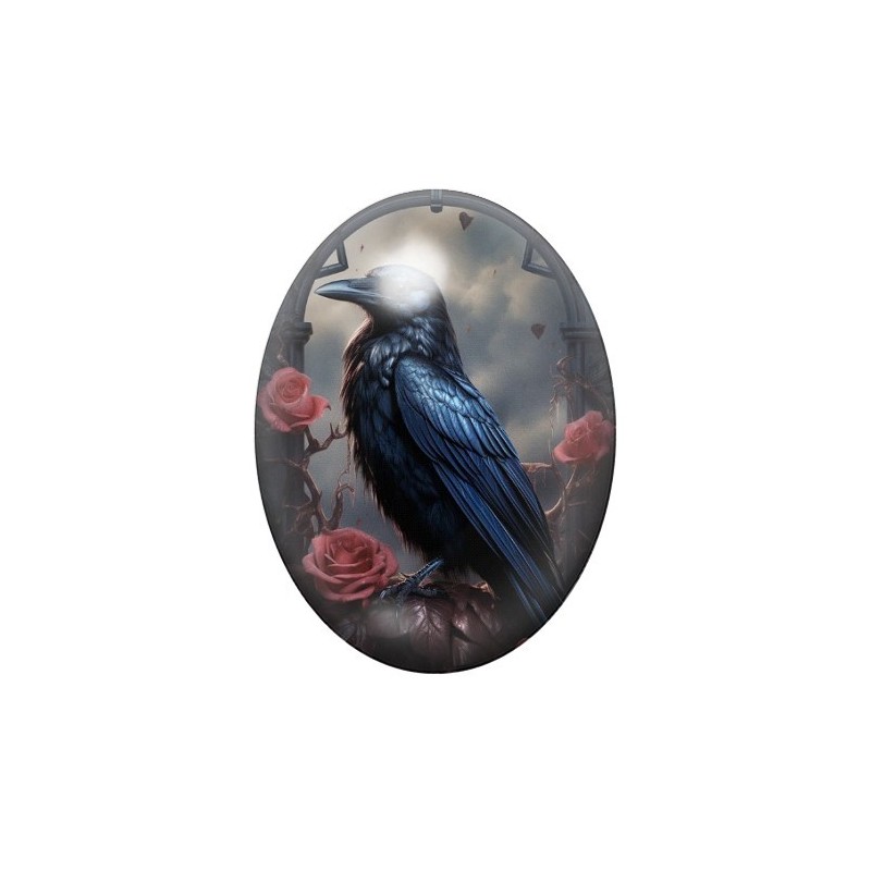 Cabochon en Verre Illustré Corbeau Gothique 13x18, 18x25 ou 30x40mm