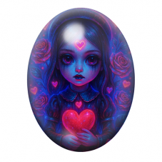 Cabochon en Verre Illustré Petite Fille Coeur Gothique 13x18, 18x25 ou 30x40mm  pour la Création de Bijoux Fantaisie - DIY