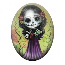 Cabochon en Verre Illustré Calavera Gothique 13x18, 18x25 ou 30x40mm  pour la Création de Bijoux Fantaisie - DIY