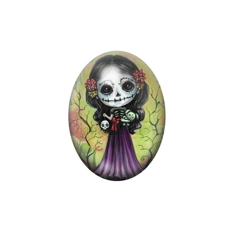 Cabochon en Verre Illustré Calavera Gothique 13x18, 18x25 ou 30x40mm