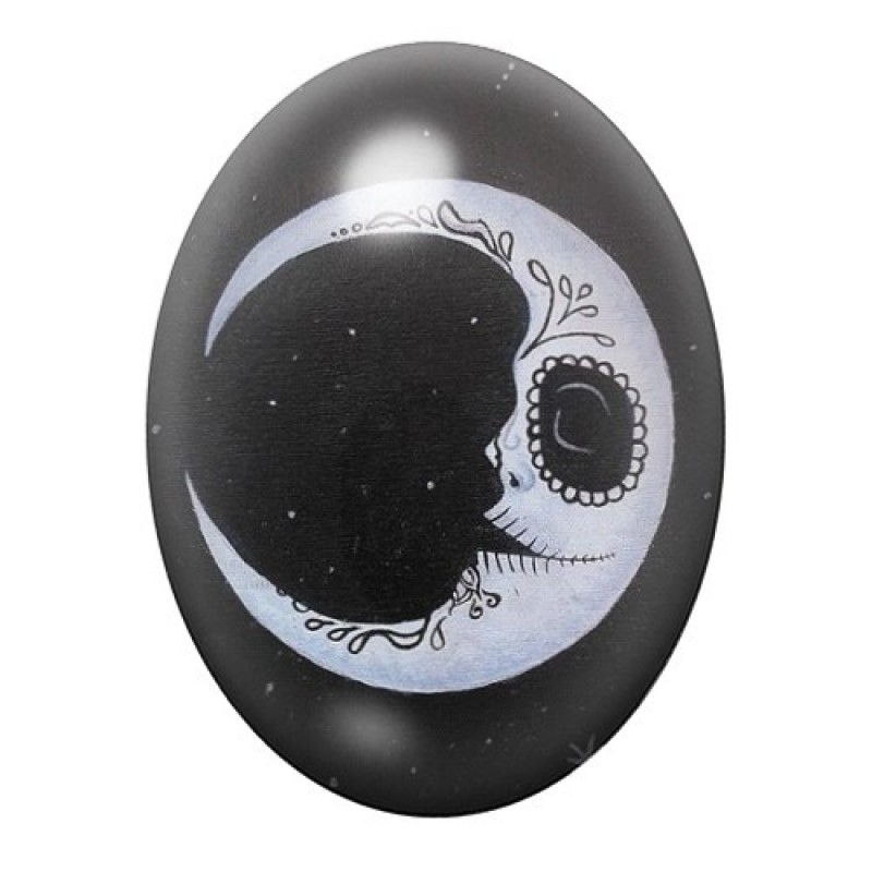 Cabochon en Verre Illustré Lune Gothique 13x18, 18x25 ou 30x40mm