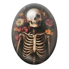 Cabochon en Verre Illustré Squelette Fleurs Gothique 13x18, 18x25 ou 30x40mm  pour la Création de Bijoux Fantaisie - DIY