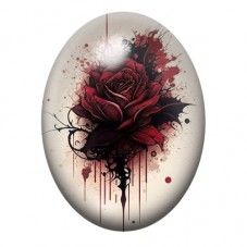 Cabochon en Verre Illustré Rose Rouge Fleur Gothique 13x18, 18x25 ou 30x40mm  pour la Création de Bijoux Fantaisie - DIY
