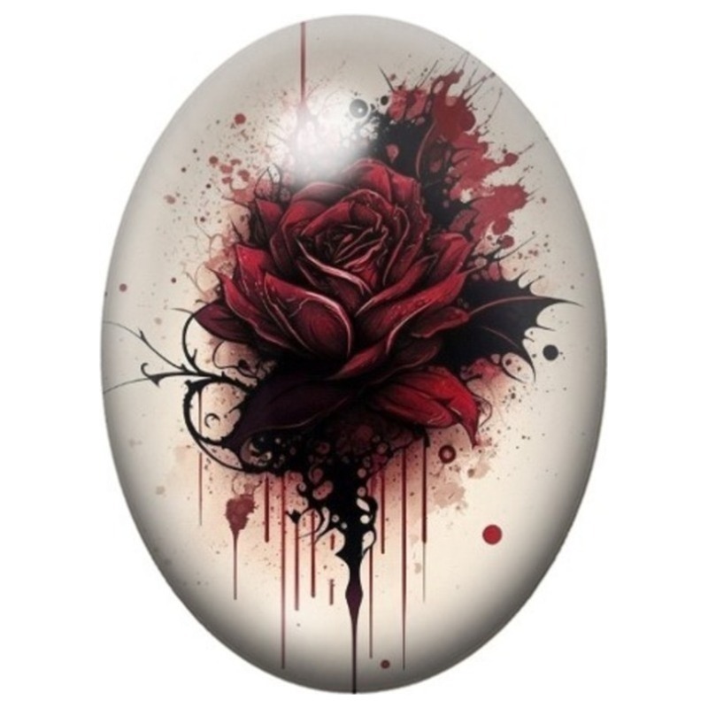 Cabochon en Verre Illustré Rose Rouge Éclaboussée 13x18, 18x25 ou 30x40mm