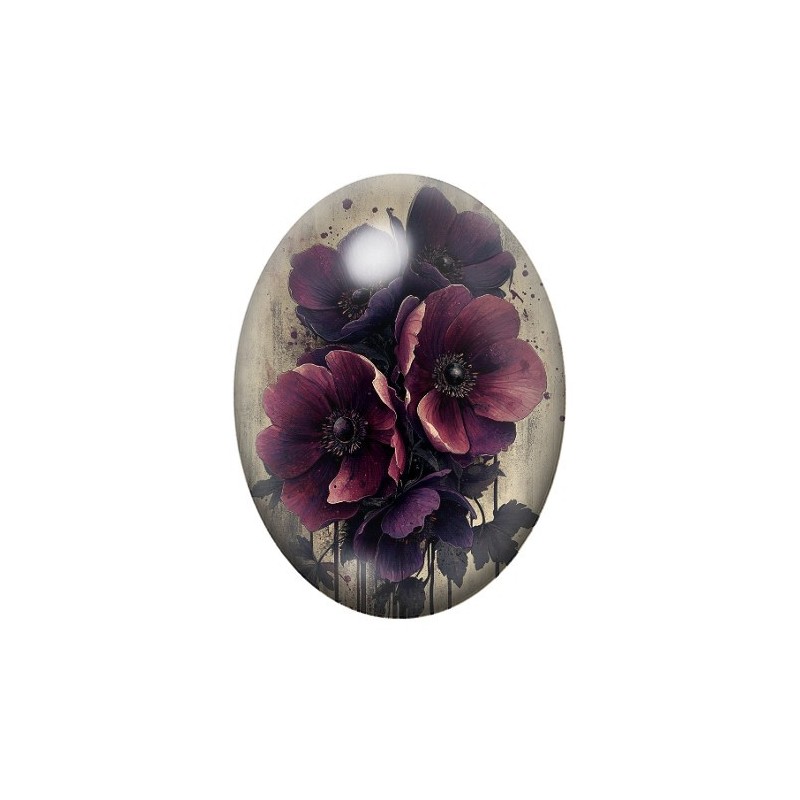 Cabochon en Verre Illustré Fleurs Gothique 13x18, 18x25 ou 30x40mm