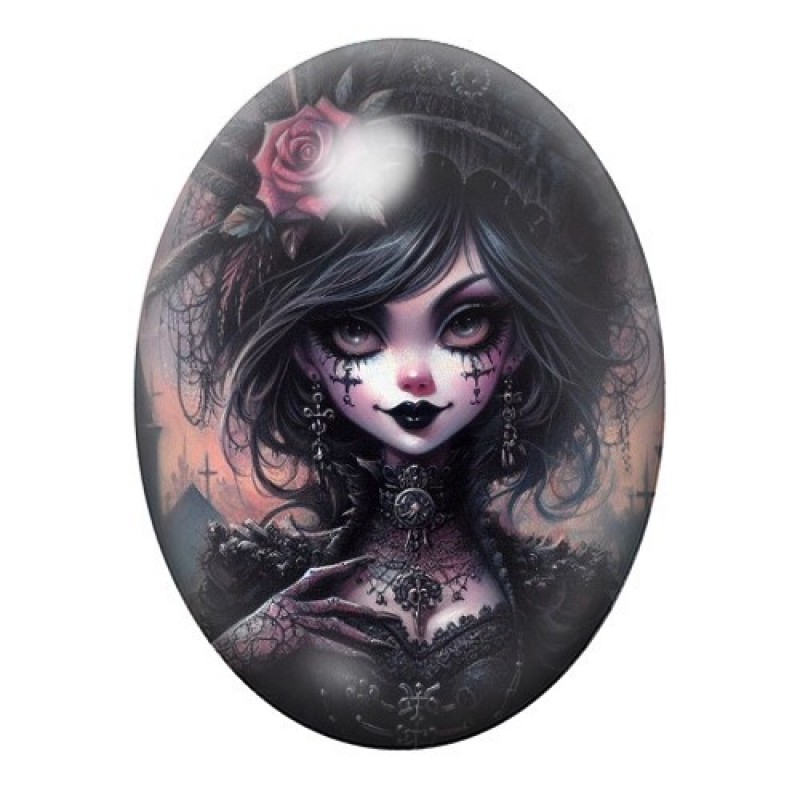 Cabochon en Verre Illustré Femme Gothique 13x18, 18x25 ou 30x40mm