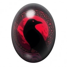 Cabochon en Verre Illustré Corbeau sous une Lune Rouge Celtique 13x18, 18x25 ou 30x40mm pour la création de bijoux fantaisie - D