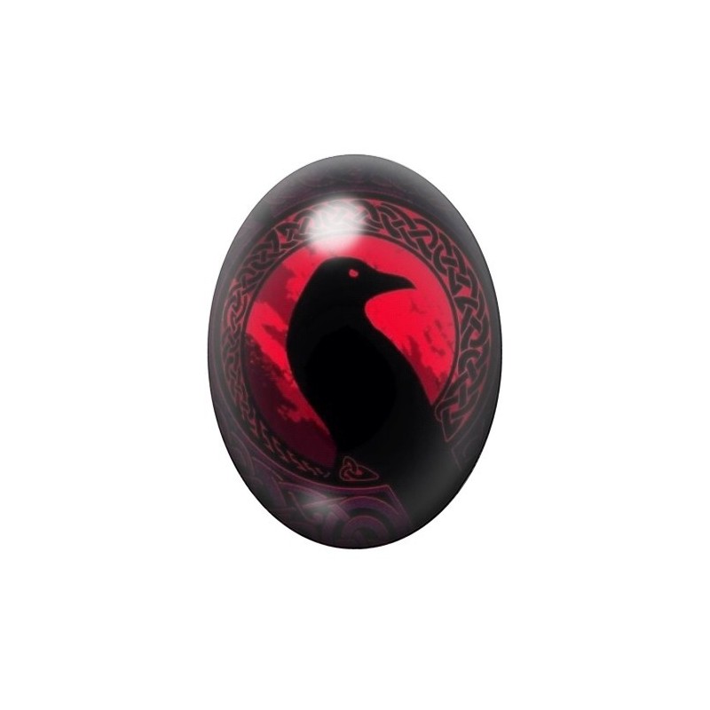 Cabochon en Verre Illustré Corbeau Lune Rouge Gothique 13x18, 18x25 ou 30x40mm