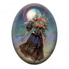 Cabochon en Verre Illustré Femme Squelette Fleurs Gothique 13x18, 18x25 ou 30x40mm  pour la Création de Bijoux Fantaisie - DIY