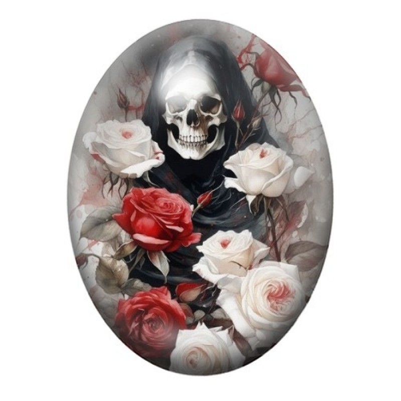 Cabochon en Verre Illustré Faucheuse Roses Fleurs Gothique 13x18, 18x25 ou 30x40mm