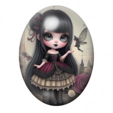 Cabochon en Verre Illustré Petite Fille Gothique au Papillon 13x18, 18x25 ou 30x40mm pour la création de bijoux fantaisie - DIY