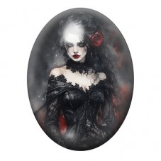 Cabochon en Verre Illustré Femme Gothique à la Rose Rouge 13x18, 18x25 ou 30x40mm pour la création de bijoux fantaisie - DIY