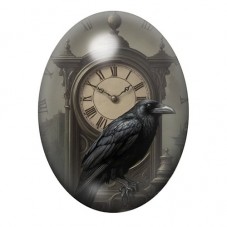 Cabochon en Verre Illustré Corbeau Horloge Gothique 13x18, 18x25 ou 30x40mm  pour la Création de Bijoux Fantaisie - DIY