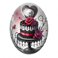 Cabochon en Verre Illustré Gâteau Crâne Gothique 13x18, 18x25 ou 30x40mm  pour la Création de Bijoux Fantaisie - DIY
