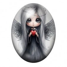 Cabochon en Verre Illustré Ange Gothique aux Ailes Grises et Cœur Rouge 13x18, 18x25 ou 30x40mm pour la création de bijoux fanta