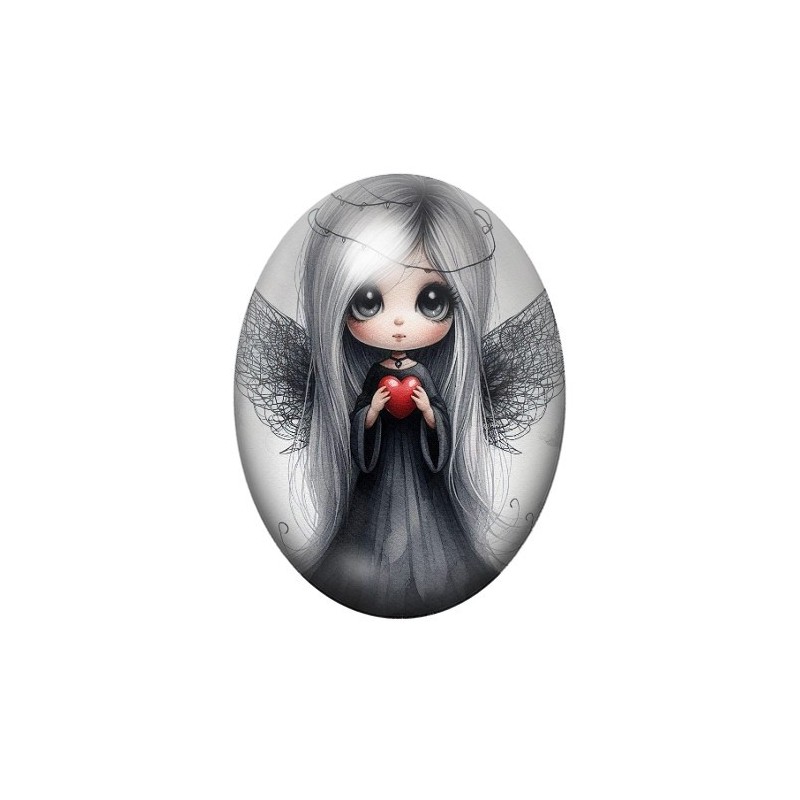 Cabochon en Verre Illustré Ange Coeur Gothique 13x18, 18x25 ou 30x40mm